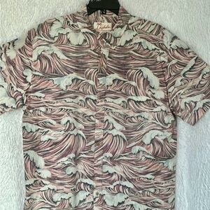 Men's Ocean Wave Print Shirt - Light Pink and White Kahala Brand famous in Hawai